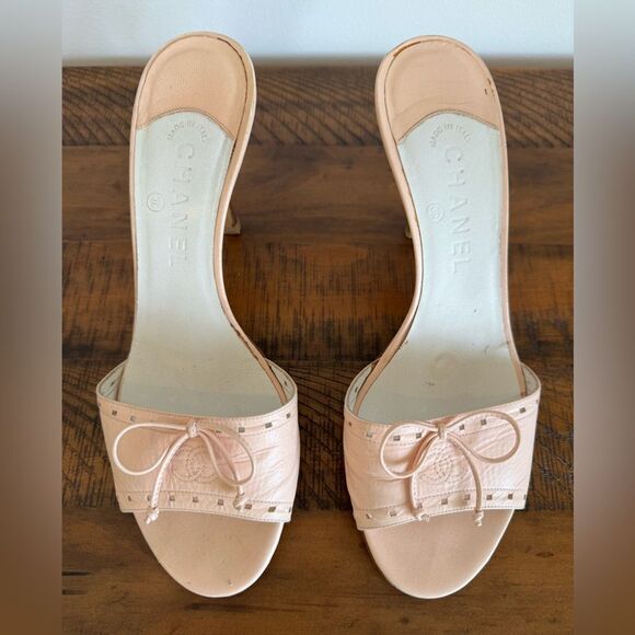Chanel CC Logo Baby Pink Pastel Kitten Heels EU 39.5 US 9.5 Authentic Vintage - Picture 4 of 12